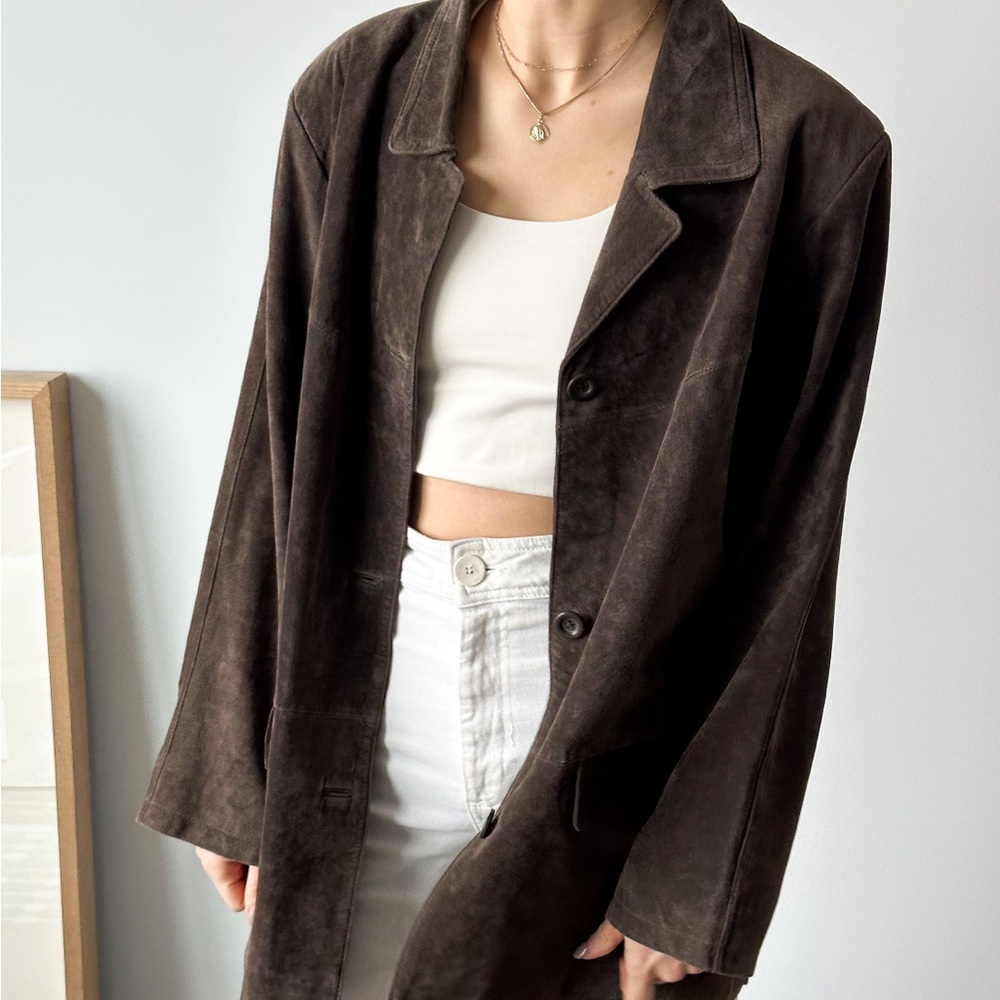Brown Genuine Leather Suede Jacket, Chocolate Brown XL